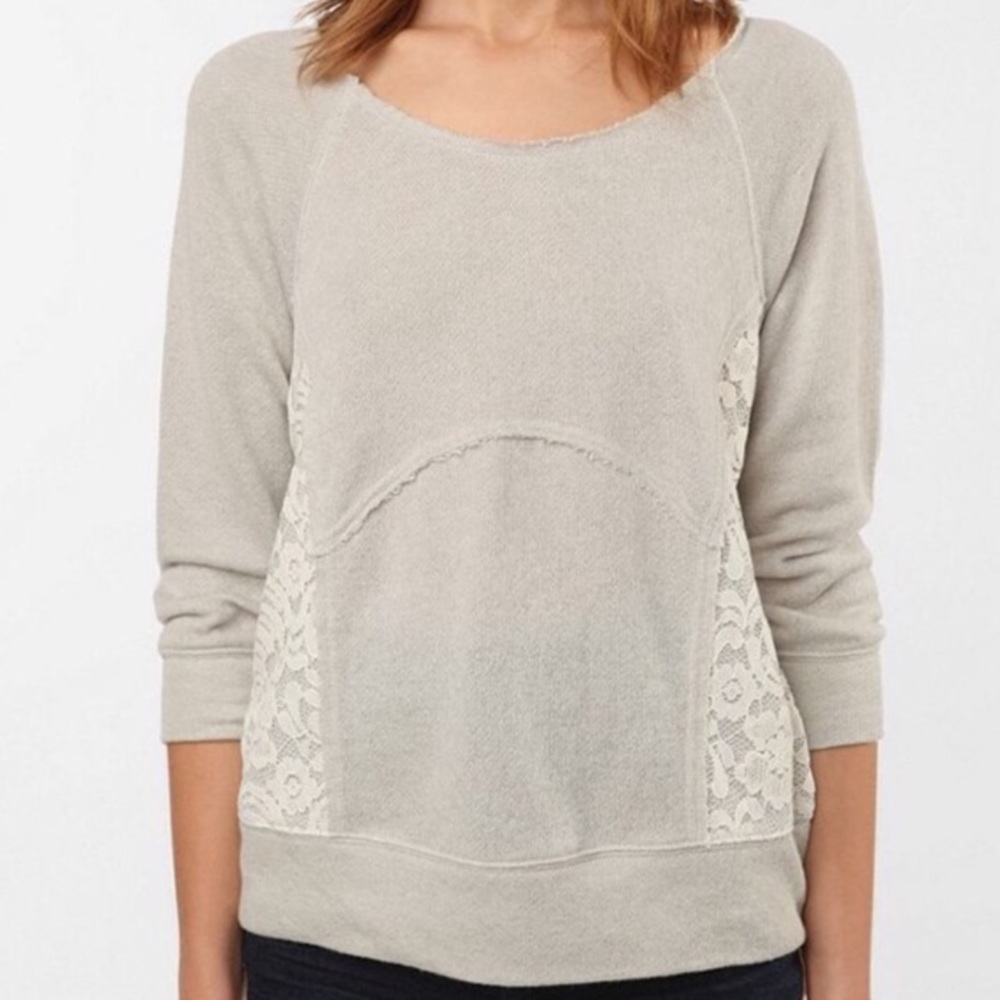 Urban Outfitters Gray Sweatshirt with Ivory Lace Insets